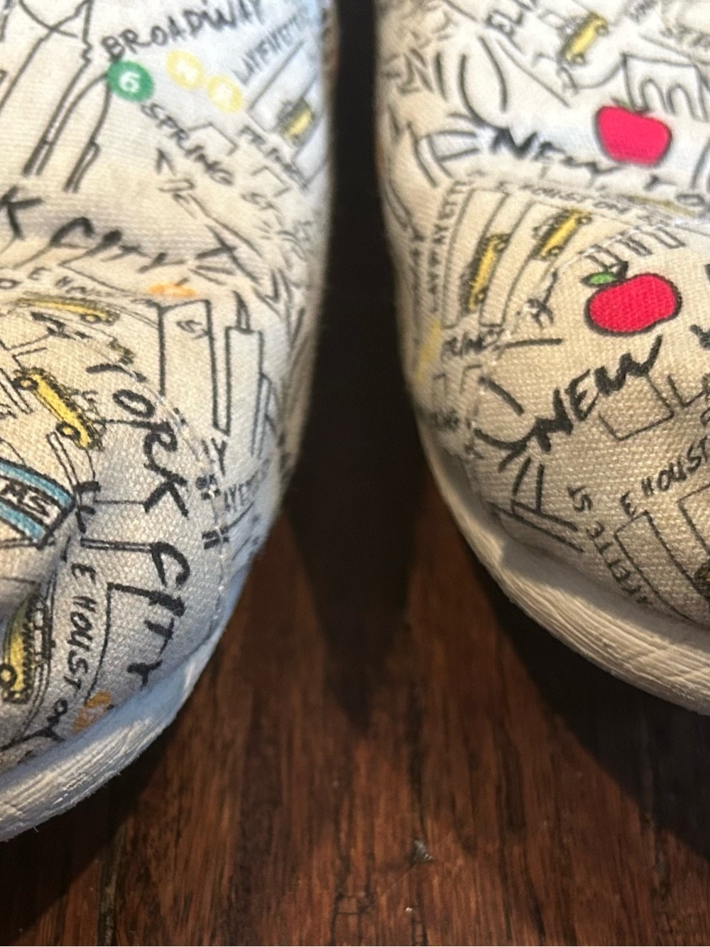 TOMS Canvas Slip-Ons with New York Map Print in Cream, Red, Yellow, Blue - Picture 2 of 10